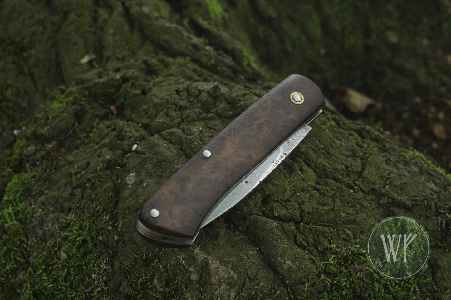 Hand-forged Folding Knife / Heavy Duty Slipjoint / Crucible Steel & Scottish Oak Burl / UK Legal Pocket Knife