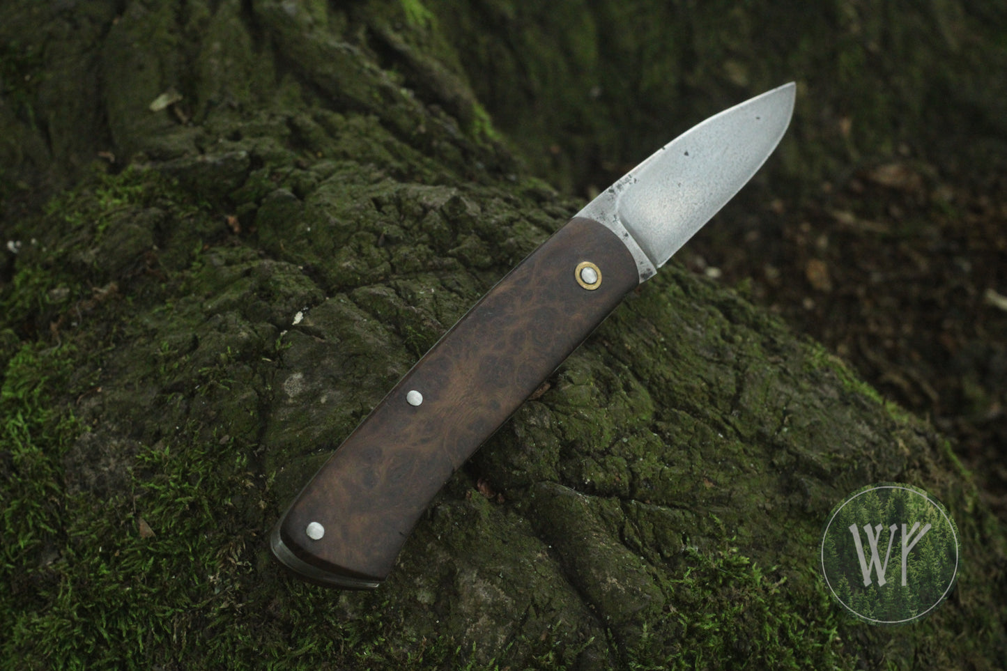 Hand-forged Folding Knife / Heavy Duty Slipjoint / Crucible Steel & Scottish Oak Burl / UK Legal Pocket Knife