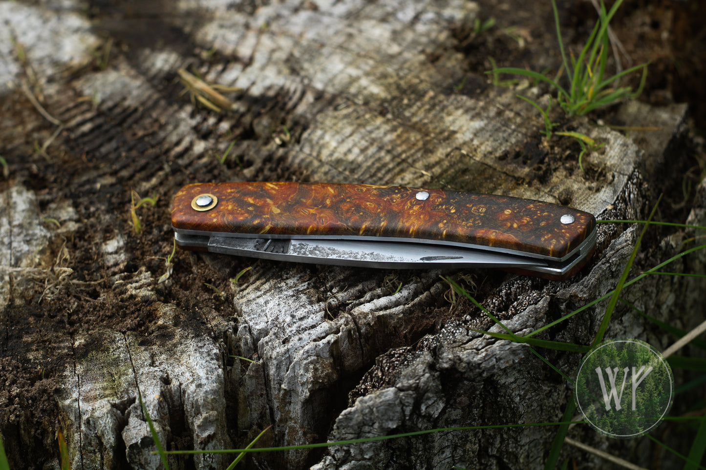 Hand-forged slipjoint folding knife with Box Elder Burl scales
