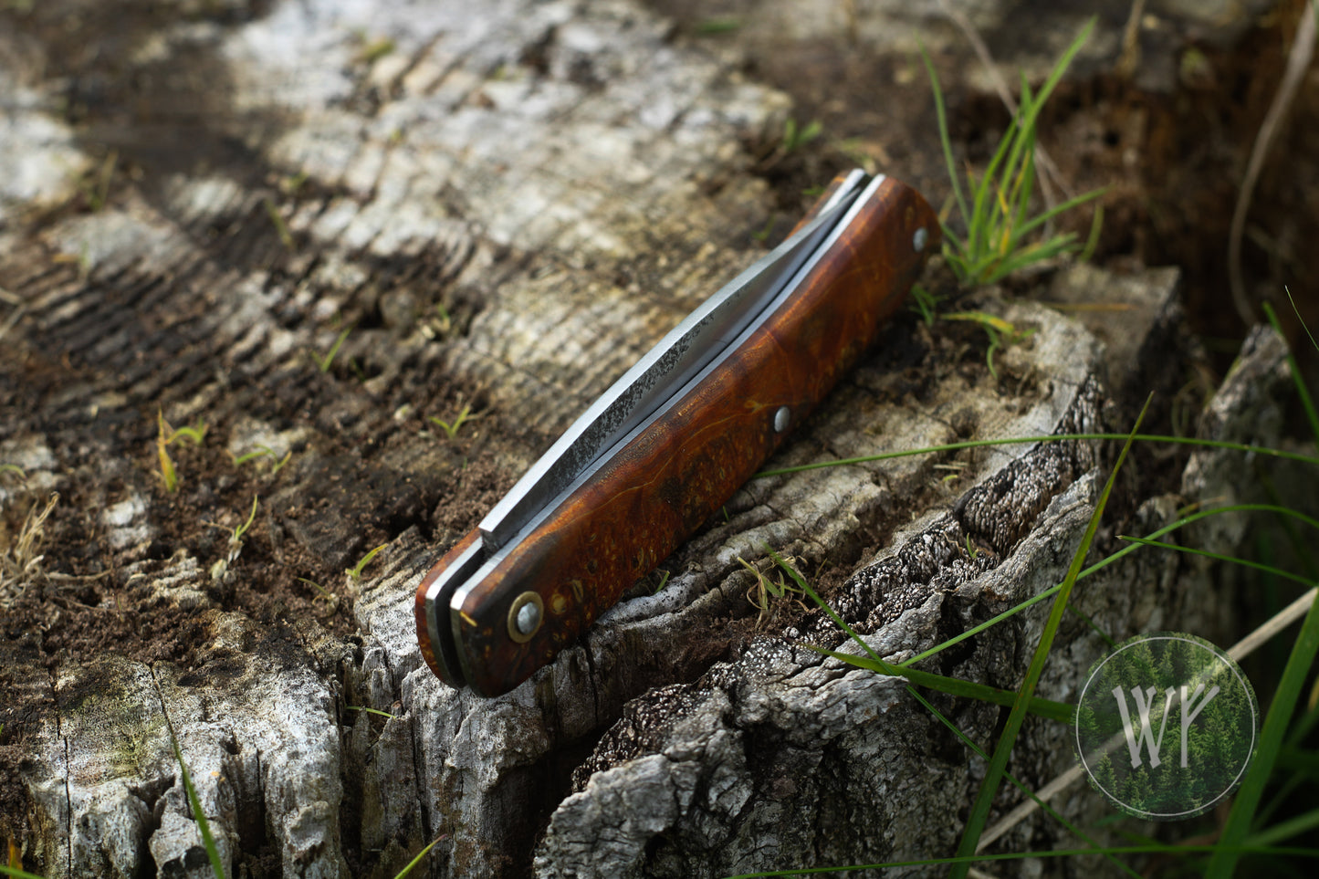 Hand-forged slipjoint folding knife with Box Elder Burl scales
