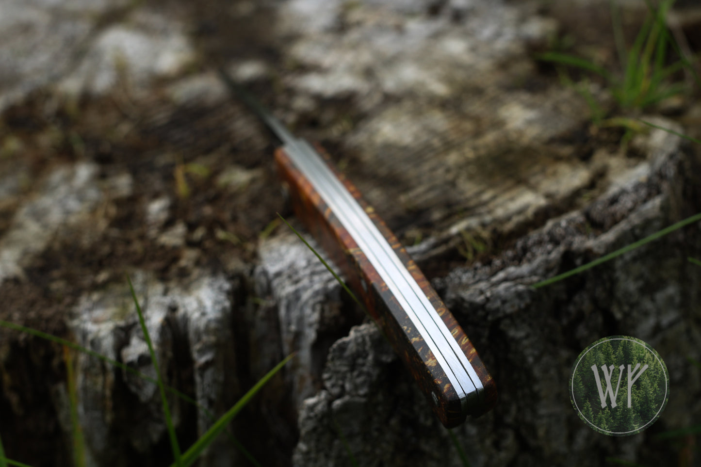Hand-forged slipjoint folding knife with Box Elder Burl scales