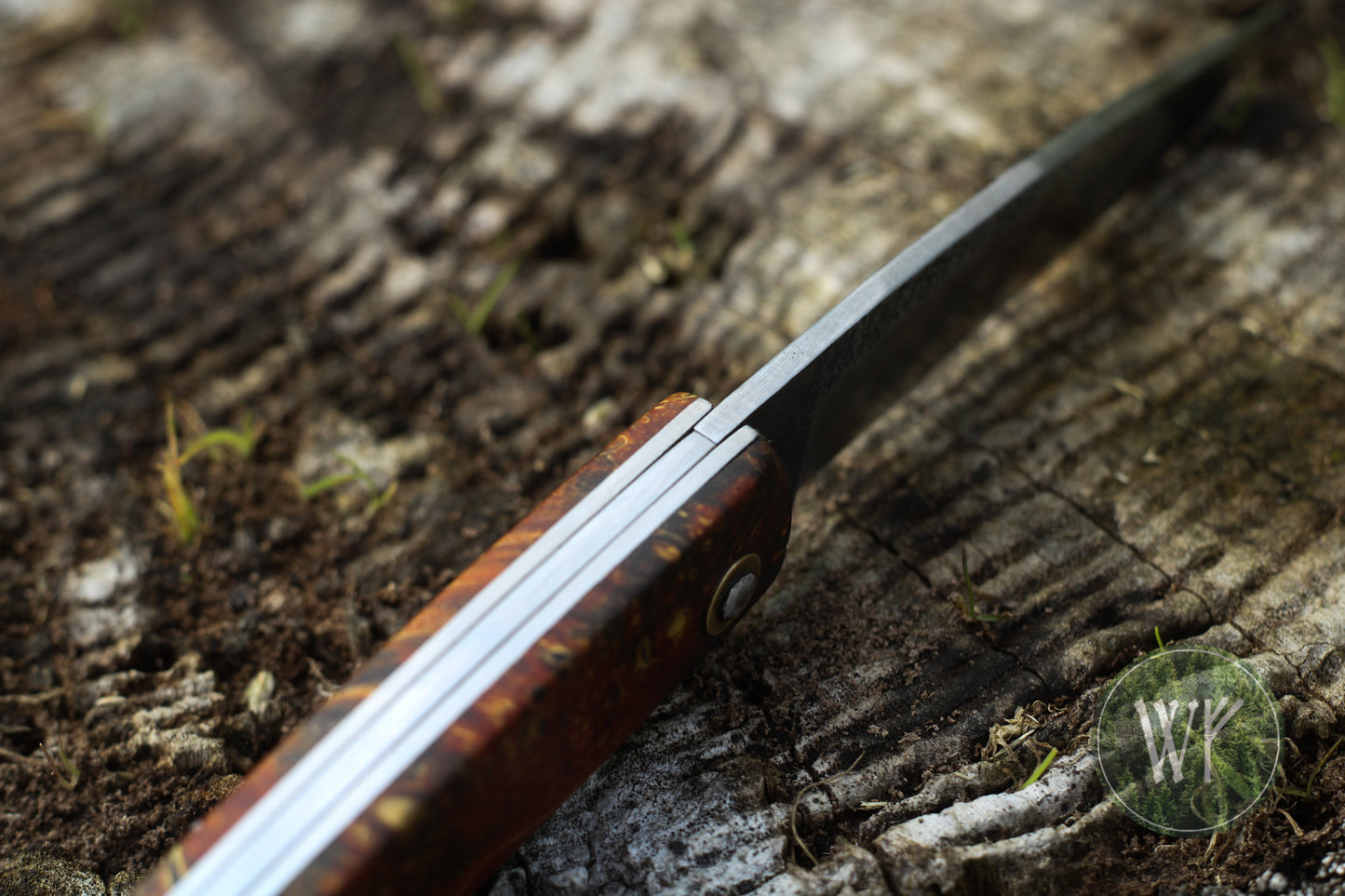 Hand-forged slipjoint folding knife with Box Elder Burl scales