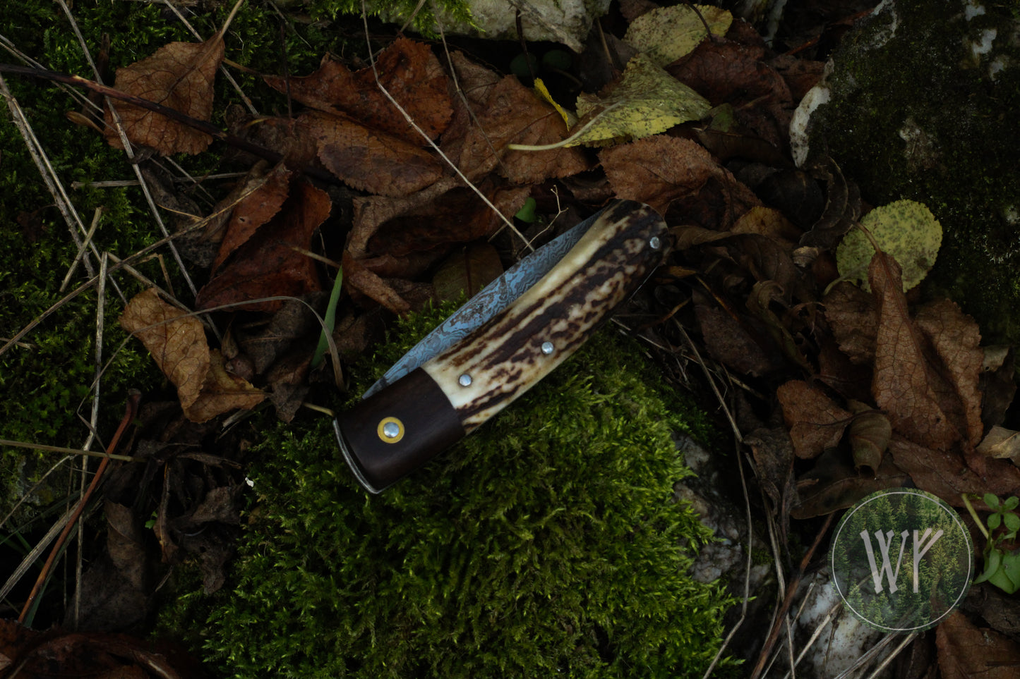Hand-forged Slipjoint / Pattern Welded Damascus Blade / Heavy Duty / UK Legal Carry / Bog Yew & Antler Handle