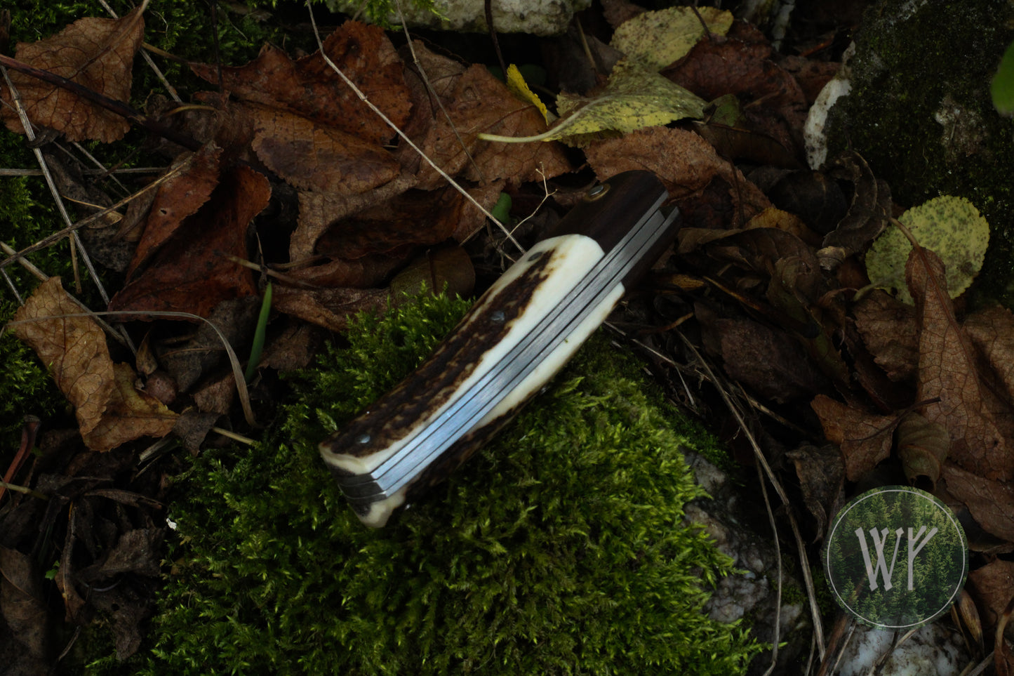 Hand-forged Slipjoint / Pattern Welded Damascus Blade / Heavy Duty / UK Legal Carry / Bog Yew & Antler Handle