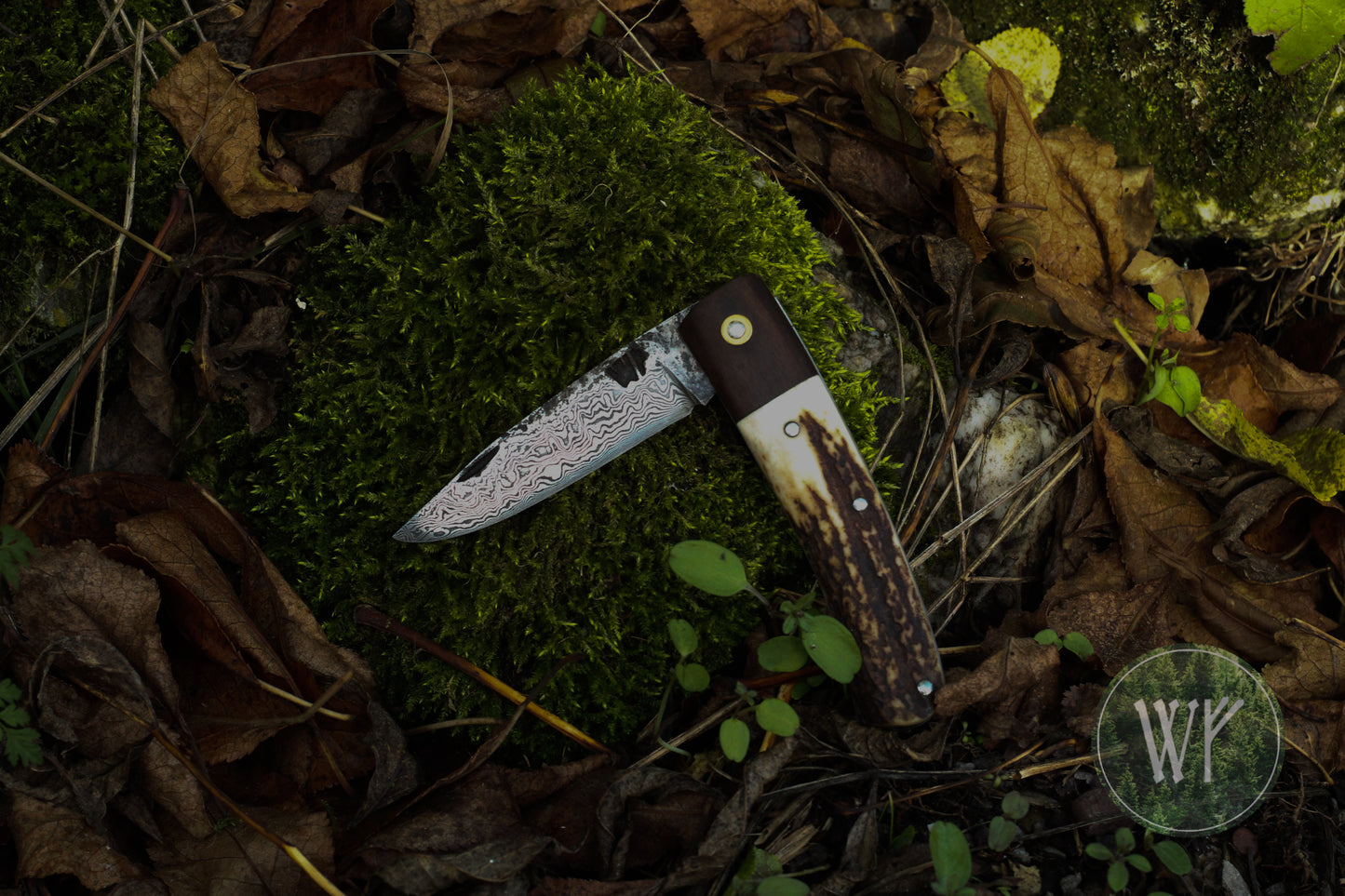 Hand-forged Slipjoint / Pattern Welded Damascus Blade / Heavy Duty / UK Legal Carry / Bog Yew & Antler Handle