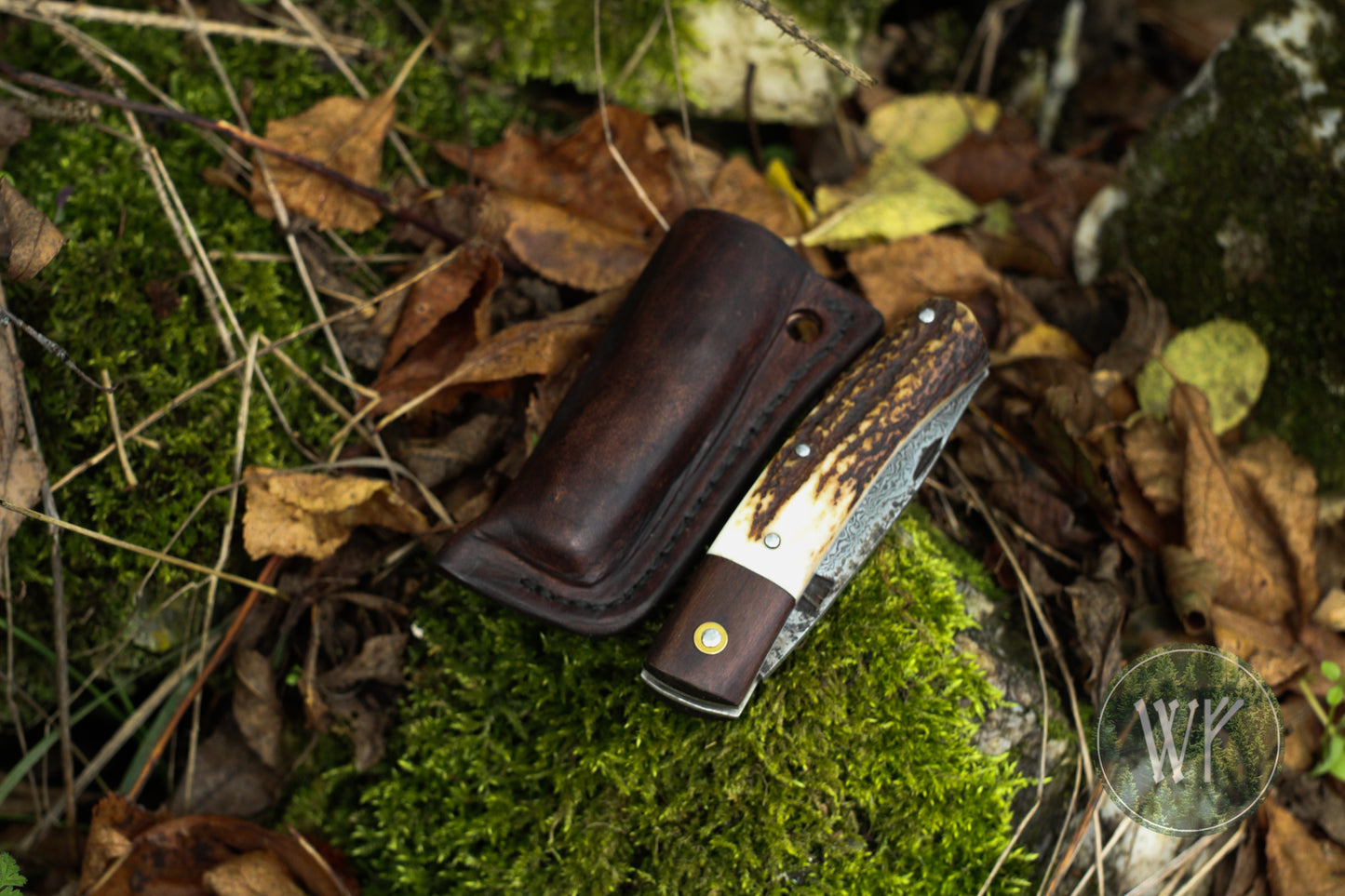 Hand-forged Slipjoint / Pattern Welded Damascus Blade / Heavy Duty / UK Legal Carry / Bog Yew & Antler Handle