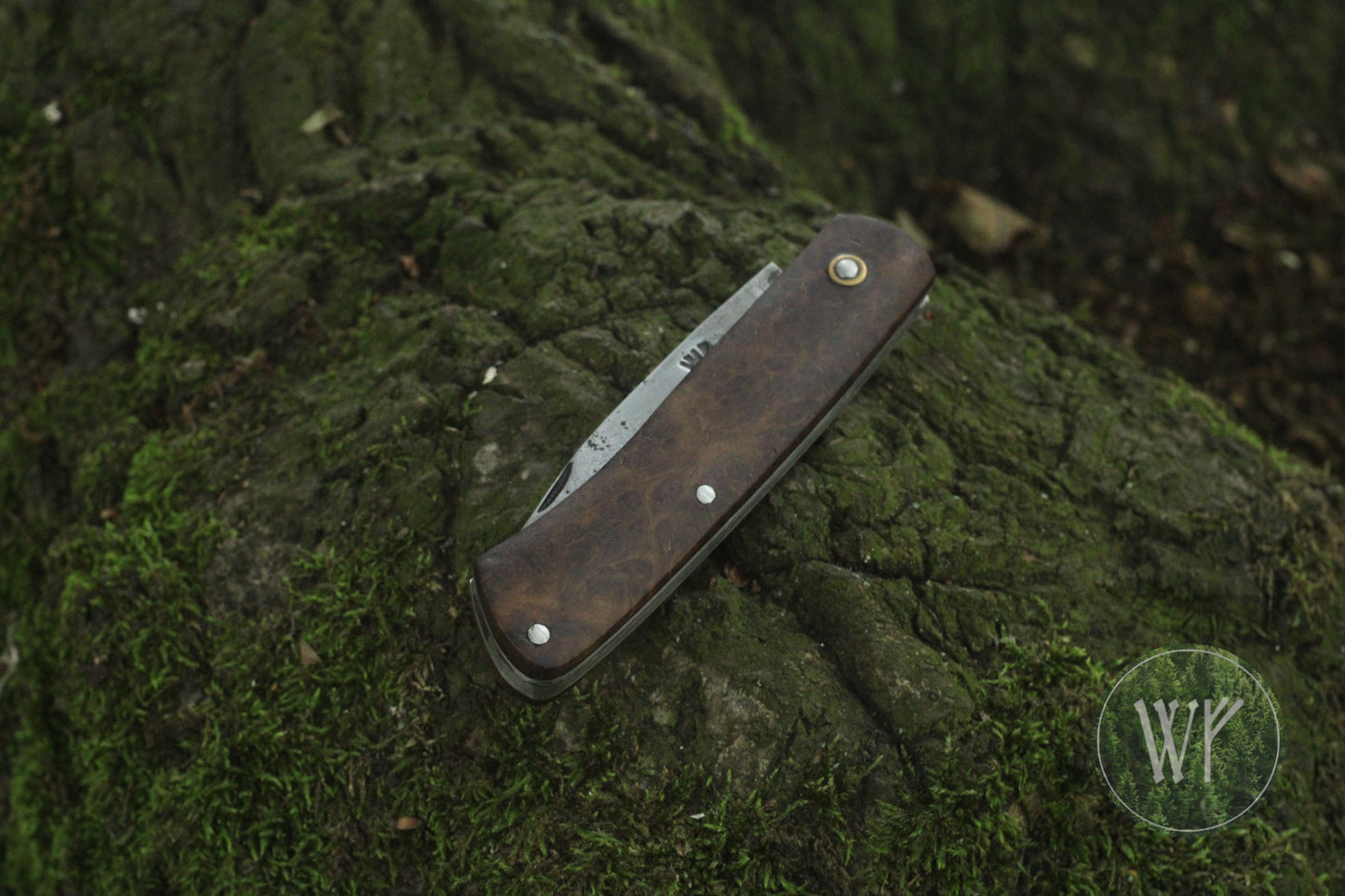Hand-forged Folding Knife / Heavy Duty Slipjoint / Crucible Steel & Scottish Oak Burl / UK Legal Pocket Knife