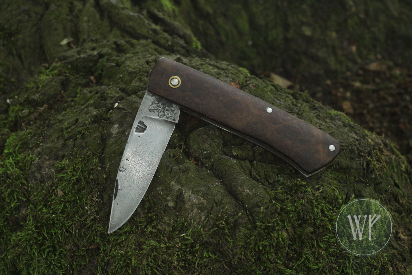 Hand-forged Folding Knife / Heavy Duty Slipjoint / Crucible Steel & Scottish Oak Burl / UK Legal Pocket Knife