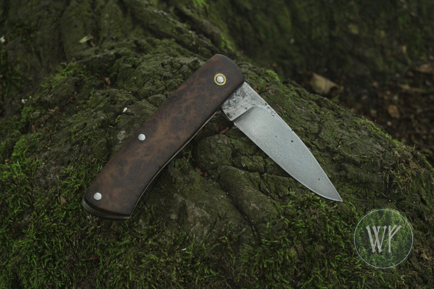 Hand-forged Folding Knife / Heavy Duty Slipjoint / Crucible Steel & Scottish Oak Burl / UK Legal Pocket Knife