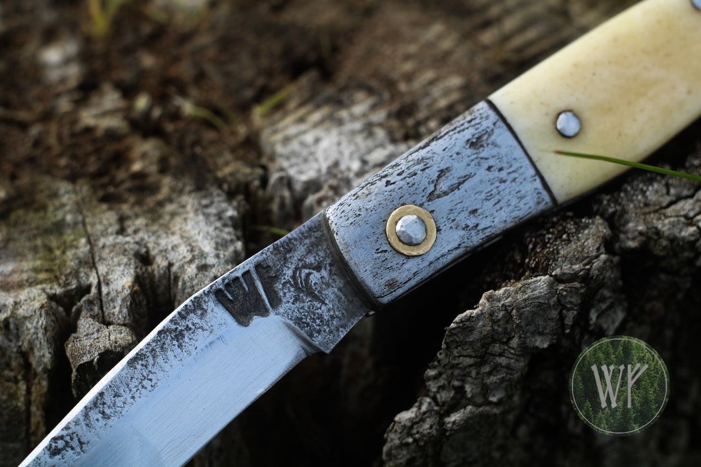 Hand-forged Slipjoint / UK Legal Folding Knife / 80CRV2 Blade with Buffalo Horn & Wrought Iron Handle