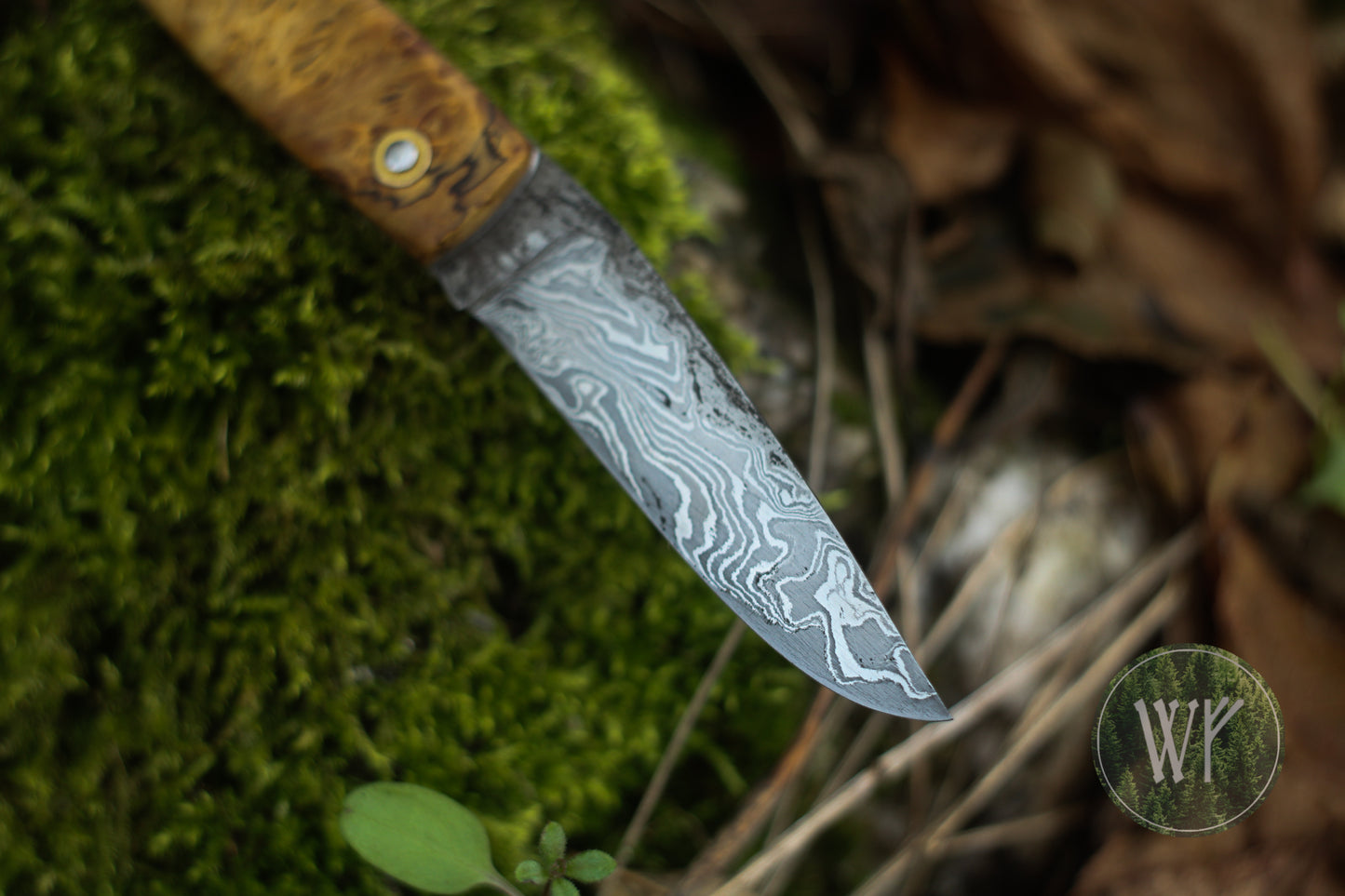 Hand-Forged Damacus Slipjoint with Box Elder Burl Scales / UK Legal Carry