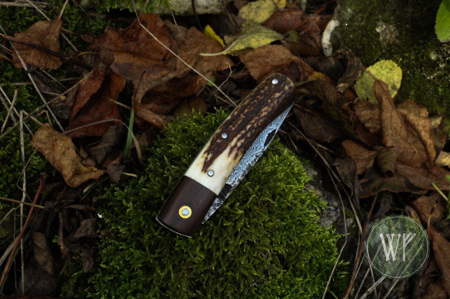 Hand-forged Slipjoint / Pattern Welded Damascus Blade / Heavy Duty / UK Legal Carry / Bog Yew & Antler Handle