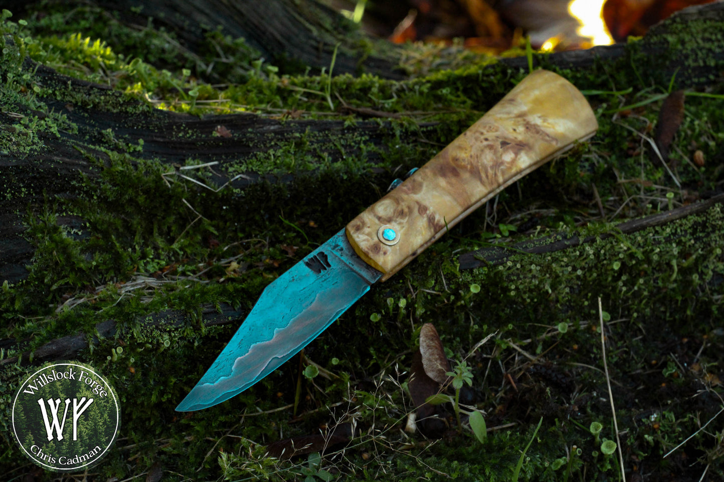 [RESERVED FOR HAGEN] Hand-forged Viking style friction folder /  Wrought Iron & Steel Blade / Wych Elm Burl Handle with steel liners / UK Legal Carry