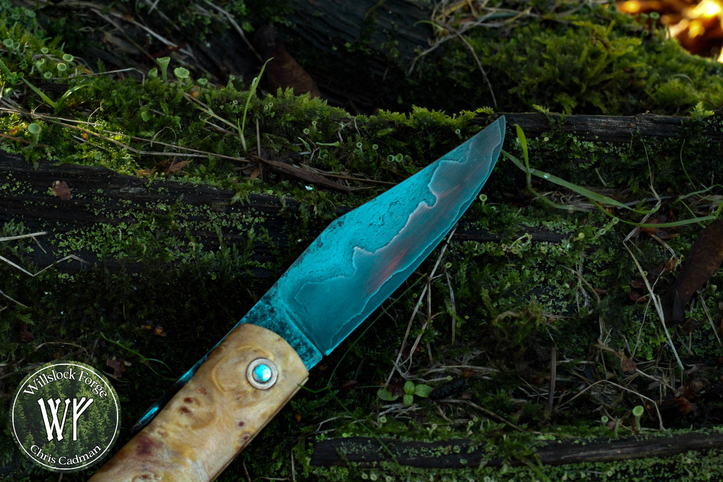 [RESERVED FOR HAGEN] Hand-forged Viking style friction folder /  Wrought Iron & Steel Blade / Wych Elm Burl Handle with steel liners / UK Legal Carry