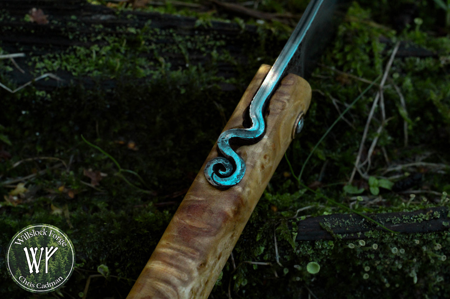 [RESERVED FOR HAGEN] Hand-forged Viking style friction folder /  Wrought Iron & Steel Blade / Wych Elm Burl Handle with steel liners / UK Legal Carry