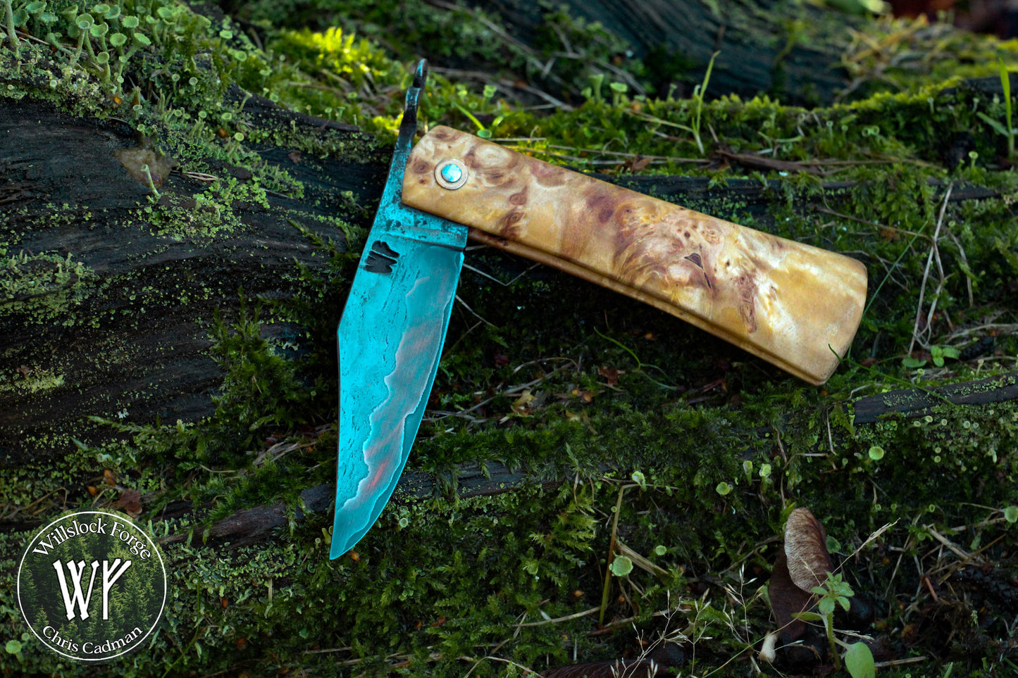 [RESERVED FOR HAGEN] Hand-forged Viking style friction folder /  Wrought Iron & Steel Blade / Wych Elm Burl Handle with steel liners / UK Legal Carry