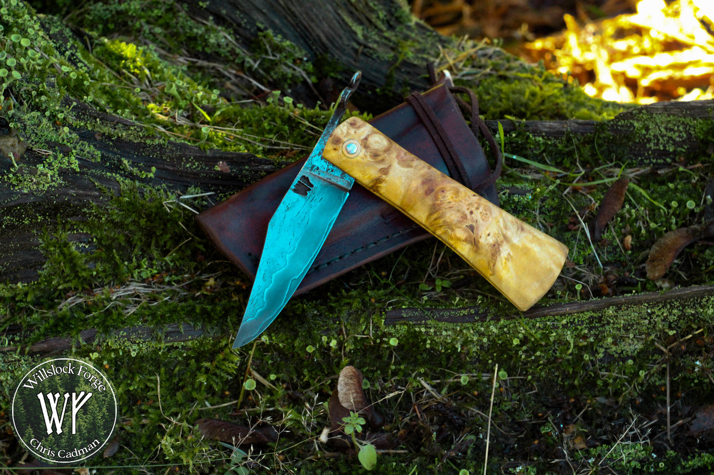 [RESERVED FOR HAGEN] Hand-forged Viking style friction folder /  Wrought Iron & Steel Blade / Wych Elm Burl Handle with steel liners / UK Legal Carry