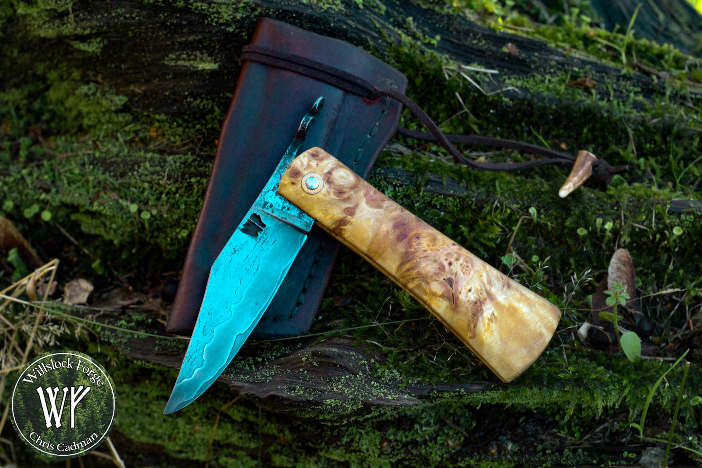[RESERVED FOR HAGEN] Hand-forged Viking style friction folder /  Wrought Iron & Steel Blade / Wych Elm Burl Handle with steel liners / UK Legal Carry