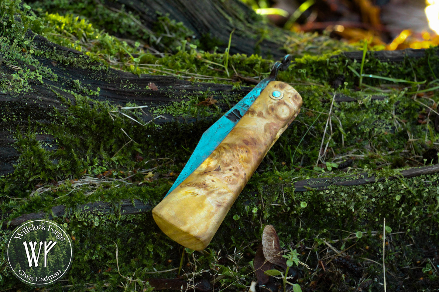 [RESERVED FOR HAGEN] Hand-forged Viking style friction folder /  Wrought Iron & Steel Blade / Wych Elm Burl Handle with steel liners / UK Legal Carry