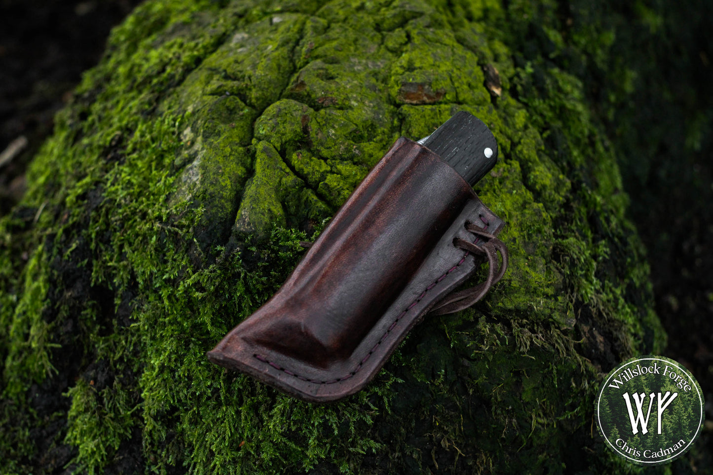Wharncliffe Damascus Slipjoint / Hand-forged folding knife / Stag, Elm Burl & Bog Oak Handle / Non-locking UK Legal Carry