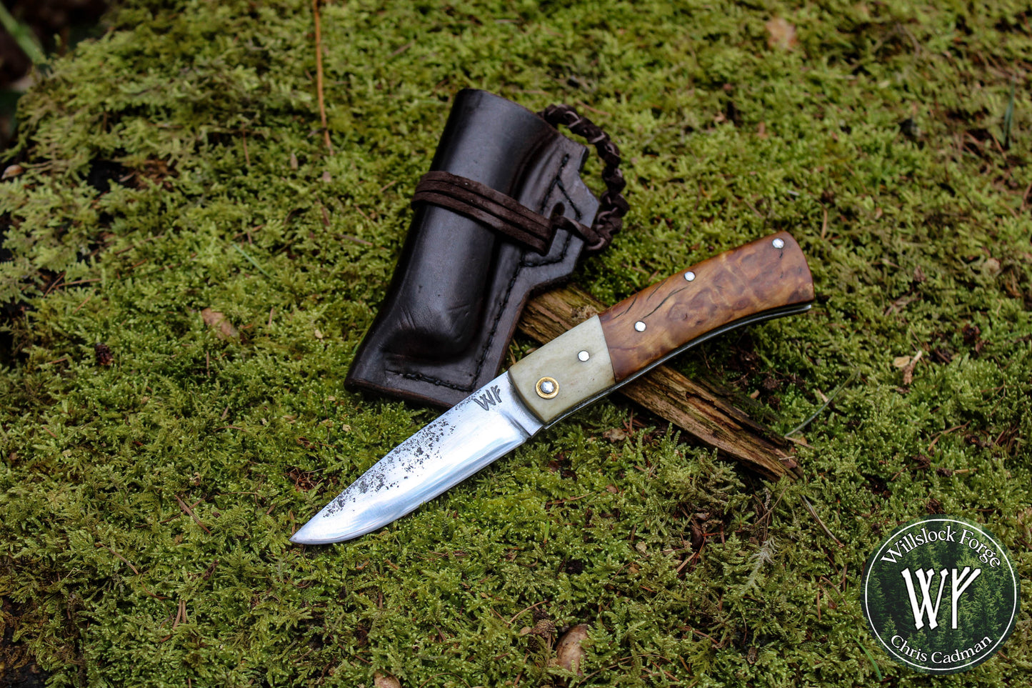 Hand-forged Yakut Style Slipjoint / UK Legal Folding Knife / 1084 Carbon Steel Blade with Moose Antler & Stabilized Masur Birch handle