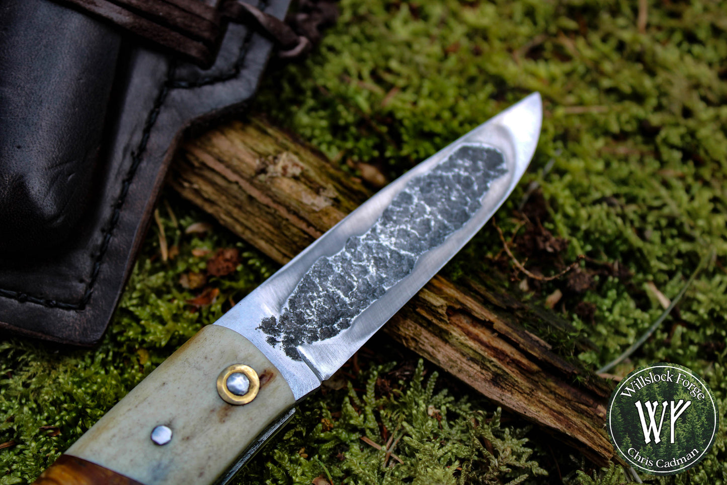 Hand-forged Yakut Style Slipjoint / UK Legal Folding Knife / 1084 Carbon Steel Blade with Moose Antler & Stabilized Masur Birch handle