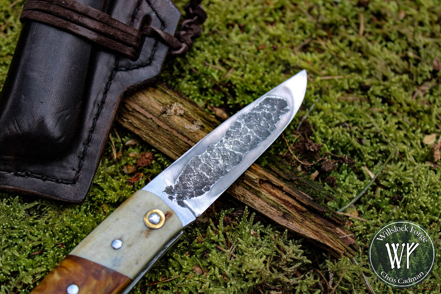 Hand-forged Yakut Style Slipjoint / UK Legal Folding Knife / 1084 Carbon Steel Blade with Moose Antler & Stabilized Masur Birch handle
