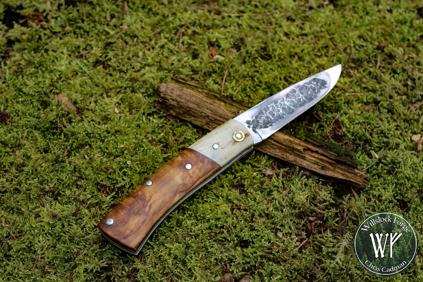 Hand-forged Yakut Style Slipjoint / UK Legal Folding Knife / 1084 Carbon Steel Blade with Moose Antler & Stabilized Masur Birch handle