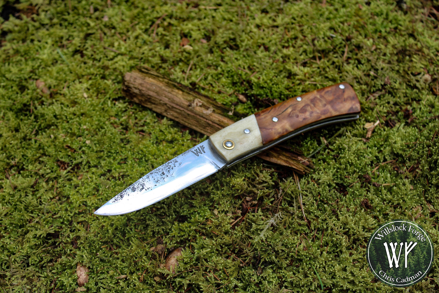 Hand-forged Yakut Style Slipjoint / UK Legal Folding Knife / 1084 Carbon Steel Blade with Moose Antler & Stabilized Masur Birch handle