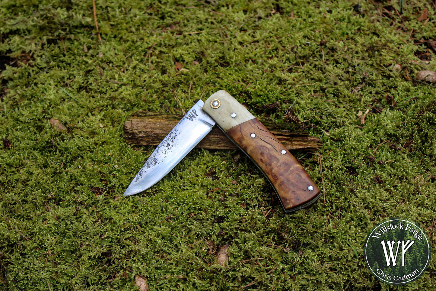 Hand-forged Yakut Style Slipjoint / UK Legal Folding Knife / 1084 Carbon Steel Blade with Moose Antler & Stabilized Masur Birch handle