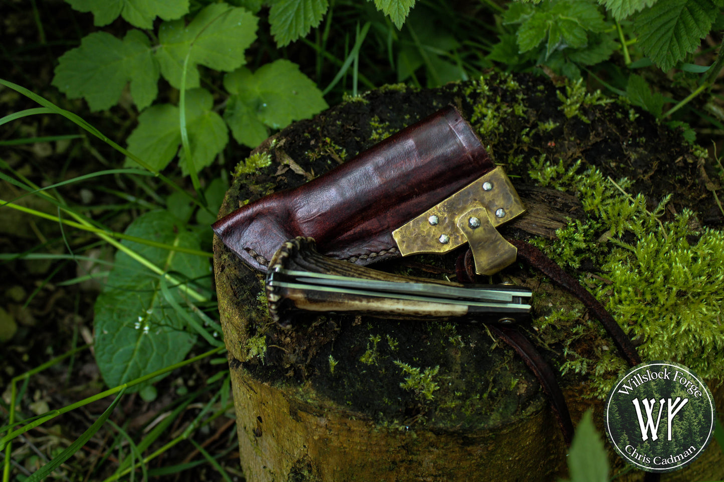 Hand-forged Damascus San Mai Slipjoint / UK Legal Folding Knife / Ancient Bog Oak & Stag Crown / Traditional Pocket Knife / UK Legal