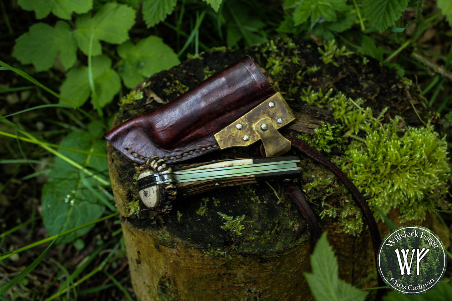 Hand-forged Damascus San Mai Slipjoint / UK Legal Folding Knife / Ancient Bog Oak & Stag Crown / Traditional Pocket Knife / UK Legal