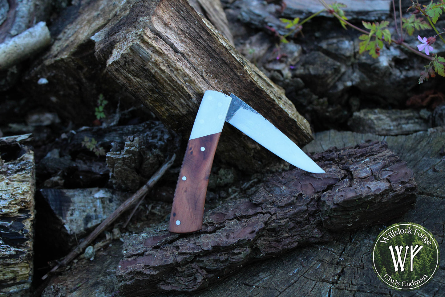 Hand-forged Folding Knife / Heavy Duty Slipjoint / 1084 Carbon Steel & English Yew Burl / UK Legal Pocket Knife