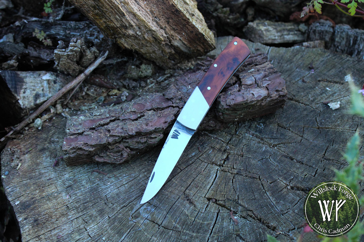 Hand-forged Folding Knife / Heavy Duty Slipjoint / 1084 Carbon Steel & English Yew Burl / UK Legal Pocket Knife