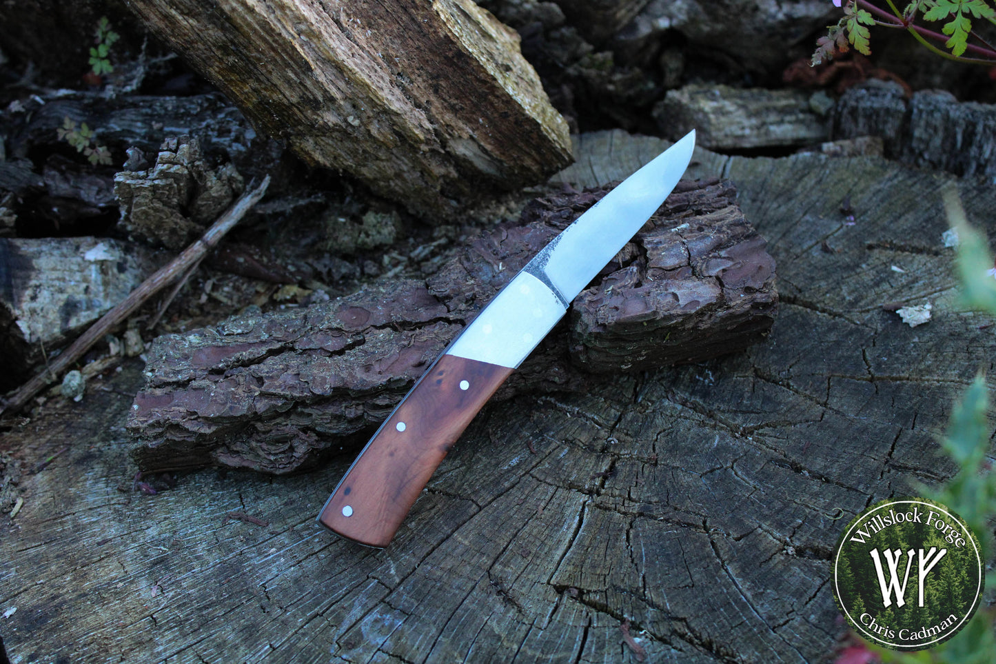 Hand-forged Folding Knife / Heavy Duty Slipjoint / 1084 Carbon Steel & English Yew Burl / UK Legal Pocket Knife