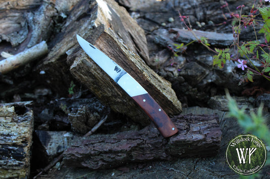 Hand-forged Folding Knife / Heavy Duty Slipjoint / 1084 Carbon Steel & English Yew Burl / UK Legal Pocket Knife