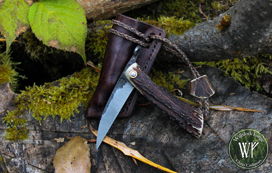 [Reserved for Alex] Hand-forged Wharncliffe Antler friction folder / 80Crv2 Carbon Steel / Red Deer Antler / UK Legal Pocket Knife