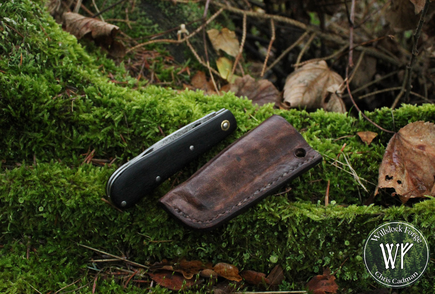 Hand-forged Slipjoint / Wharncliffe blade with stainless steel bolsters and Ebony scales / UK Legal Pocketknife