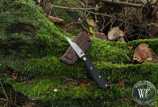 Hand-forged Slipjoint / Wharncliffe blade with stainless steel bolsters and Ebony scales / UK Legal Pocketknife