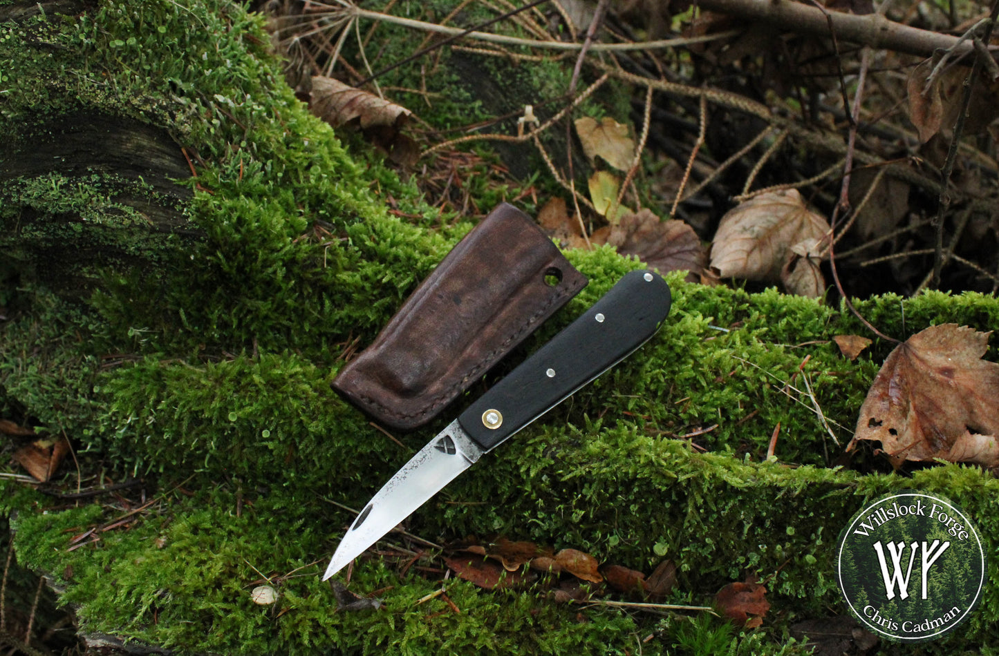 Hand-forged Slipjoint / Wharncliffe blade with stainless steel bolsters and Ebony scales / UK Legal Pocketknife