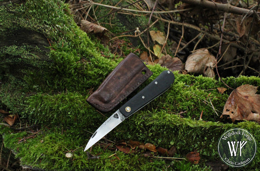 Hand-forged Slipjoint / Wharncliffe blade with stainless steel bolsters and Ebony scales / UK Legal Pocketknife