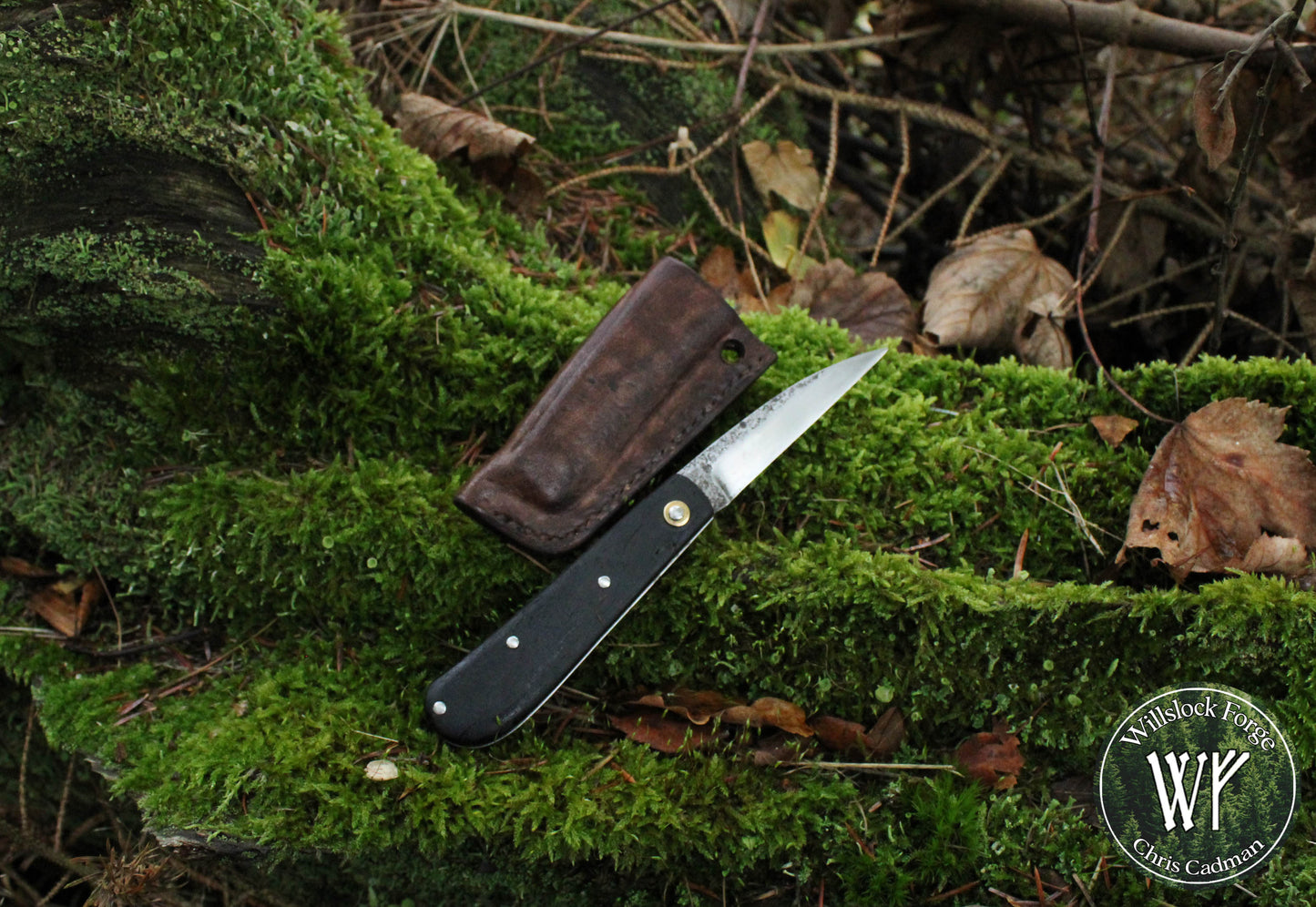 Hand-forged Slipjoint / Wharncliffe blade with stainless steel bolsters and Ebony scales / UK Legal Pocketknife