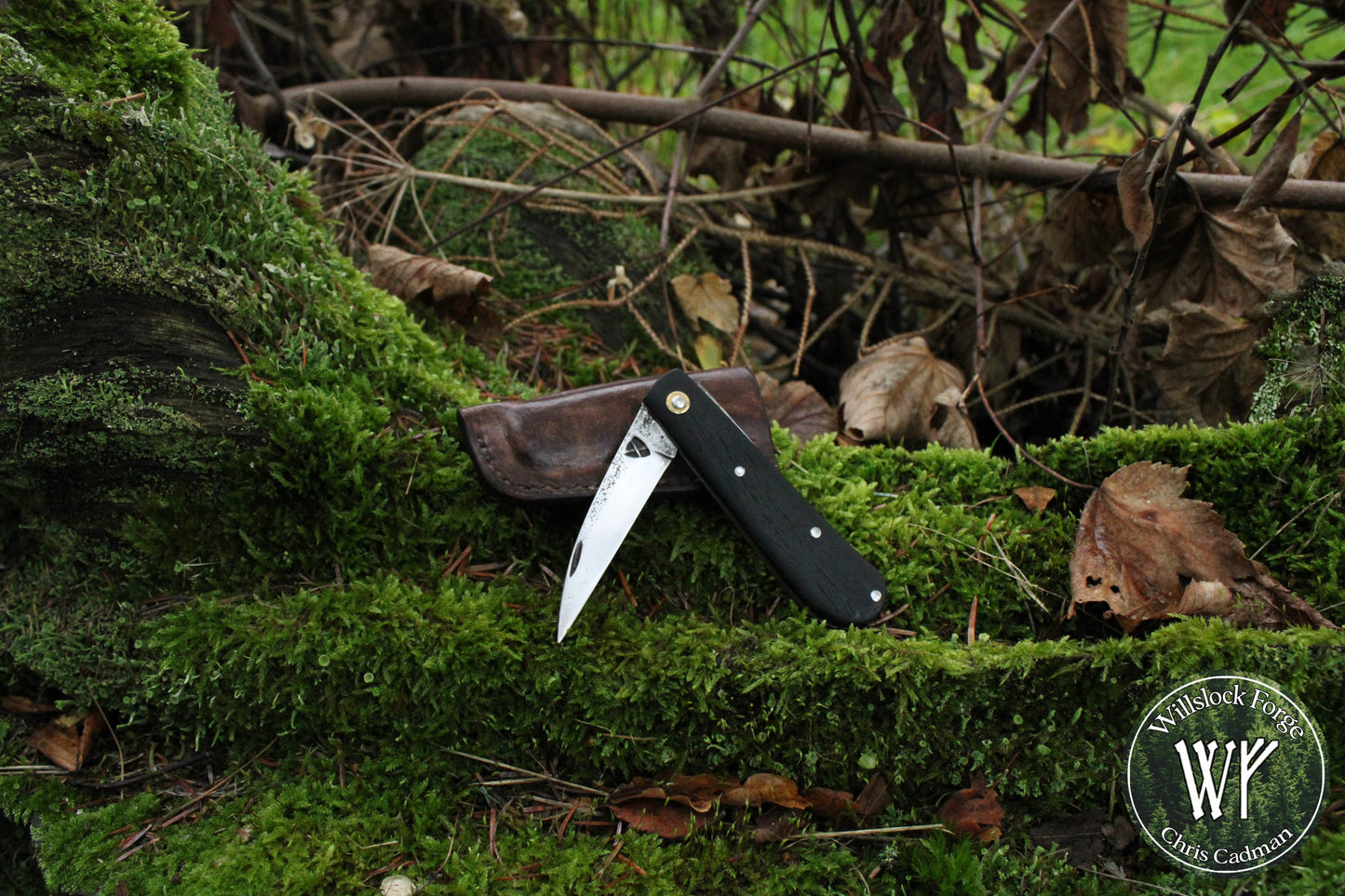 Hand-forged Slipjoint / Wharncliffe blade with stainless steel bolsters and Ebony scales / UK Legal Pocketknife