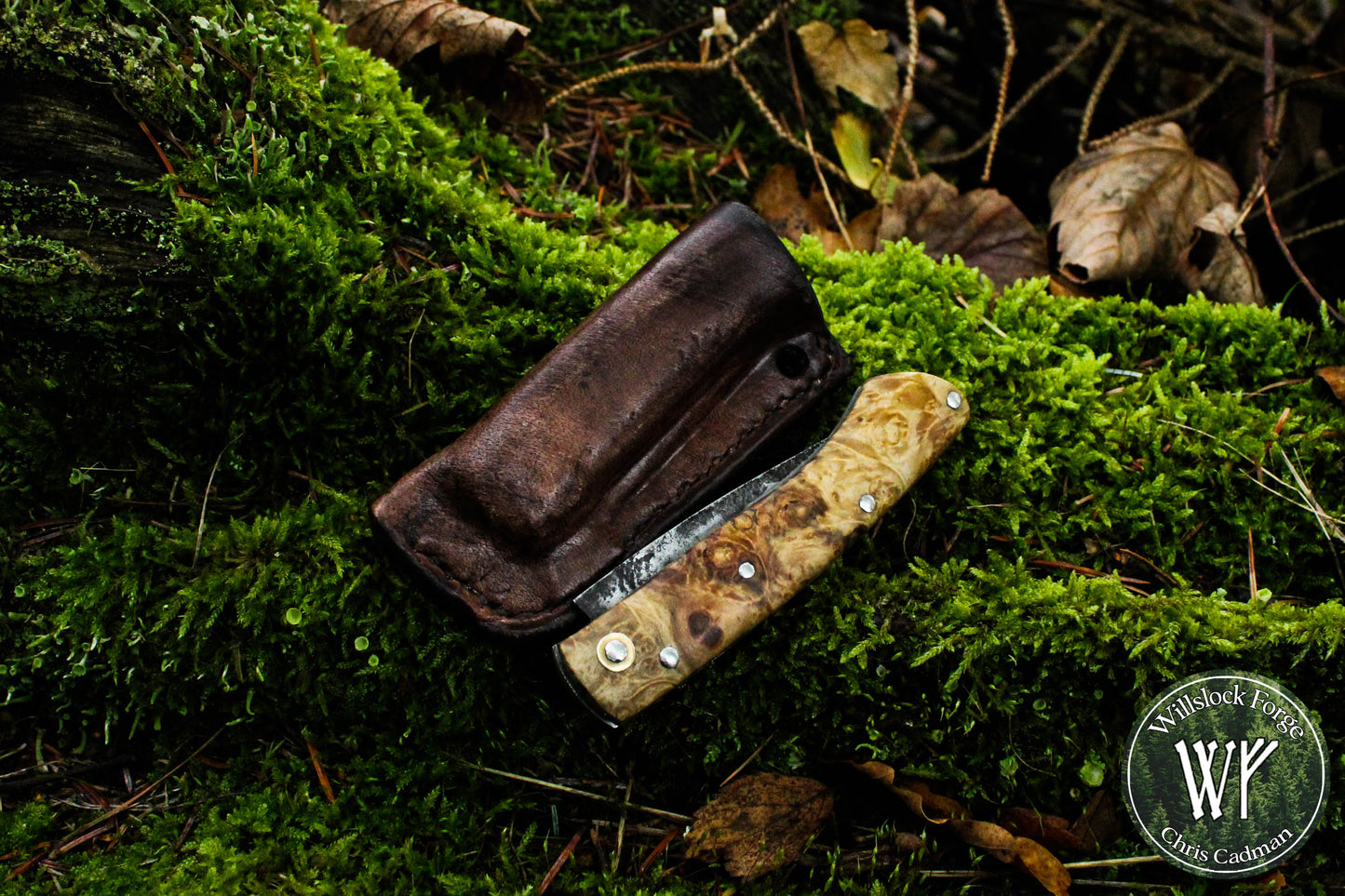 Hand-forged Slipjoint / Heavy Duty Folding Knife / Sheffcut Carbon Steel blade with Box Elder Burl (Stabilized) Scales / UK Legal Pocketknife