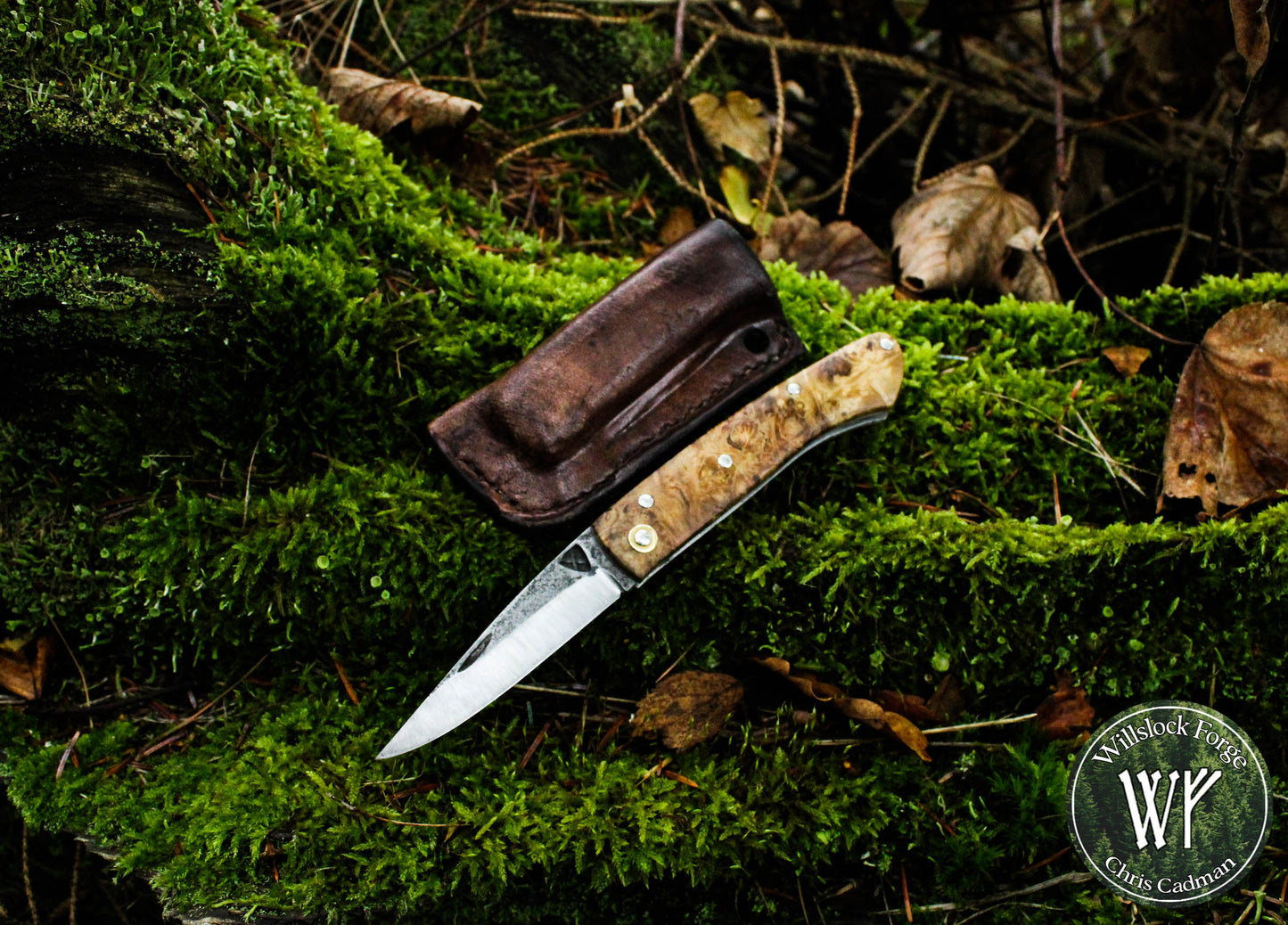 Hand-forged Slipjoint / Heavy Duty Folding Knife / Sheffcut Carbon Steel blade with Box Elder Burl (Stabilized) Scales / UK Legal Pocketknife