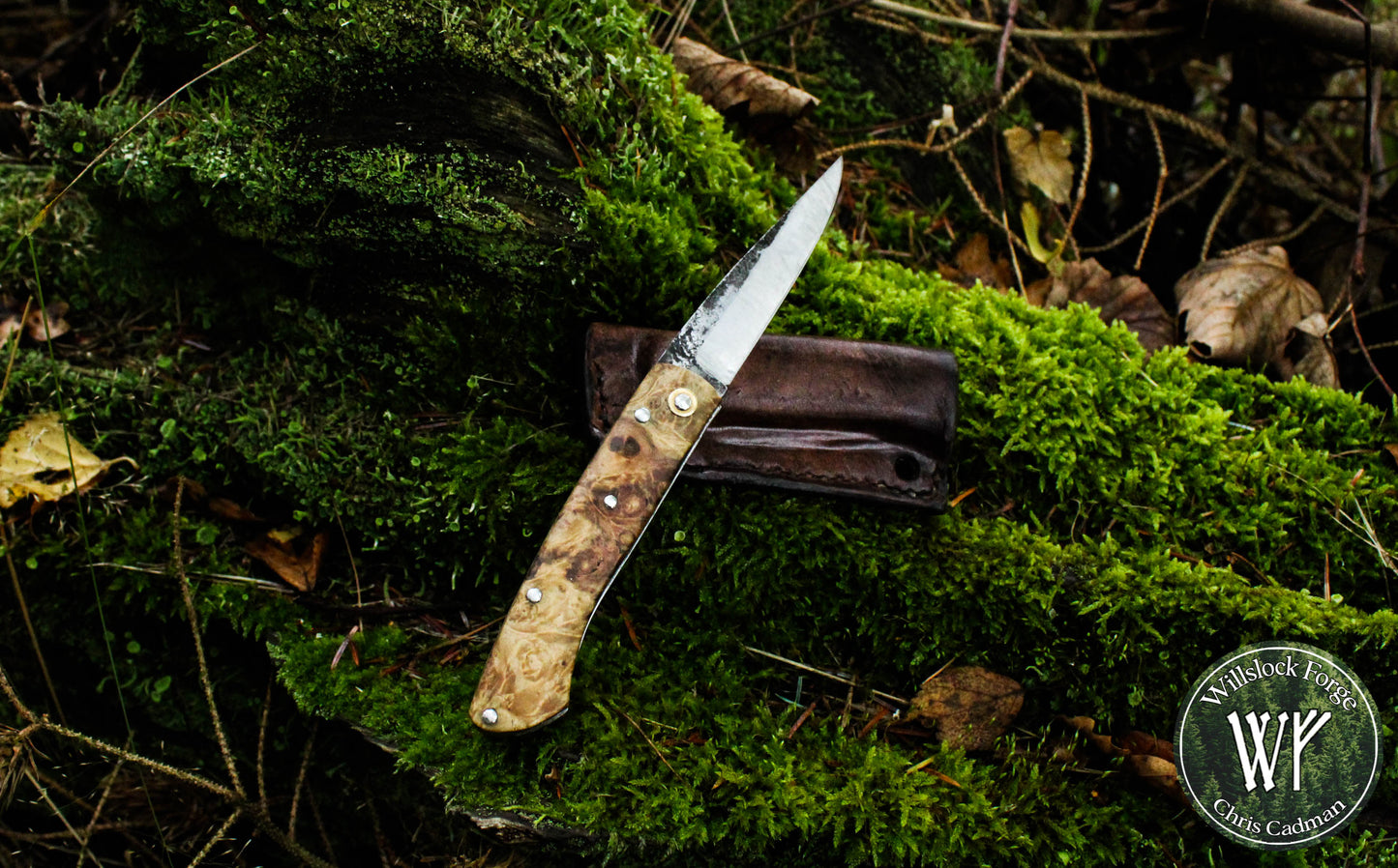 Hand-forged Slipjoint / Heavy Duty Folding Knife / Sheffcut Carbon Steel blade with Box Elder Burl (Stabilized) Scales / UK Legal Pocketknife