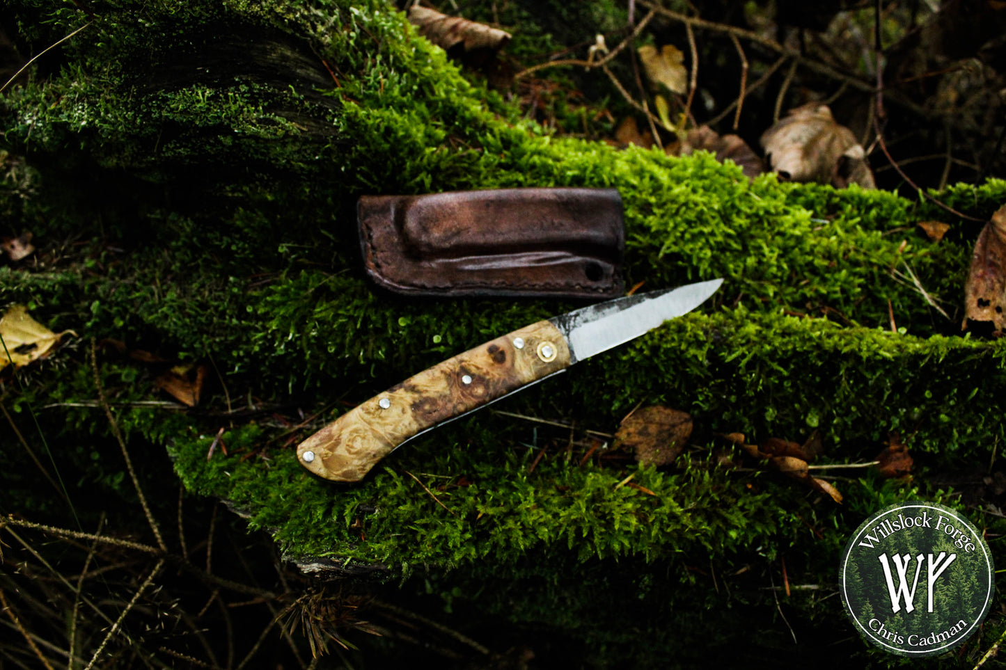 Hand-forged Slipjoint / Heavy Duty Folding Knife / Sheffcut Carbon Steel blade with Box Elder Burl (Stabilized) Scales / UK Legal Pocketknife