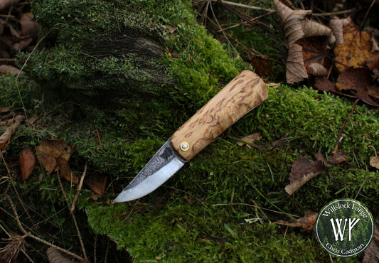 Friction Folder Neck knife / UK Legal Folding Knife / Masur Birch Handle