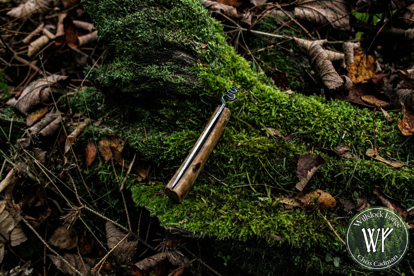 Hand-forged Viking style friction folder / Scandi grind Carbon Steel Blade / Ash Burl Handle