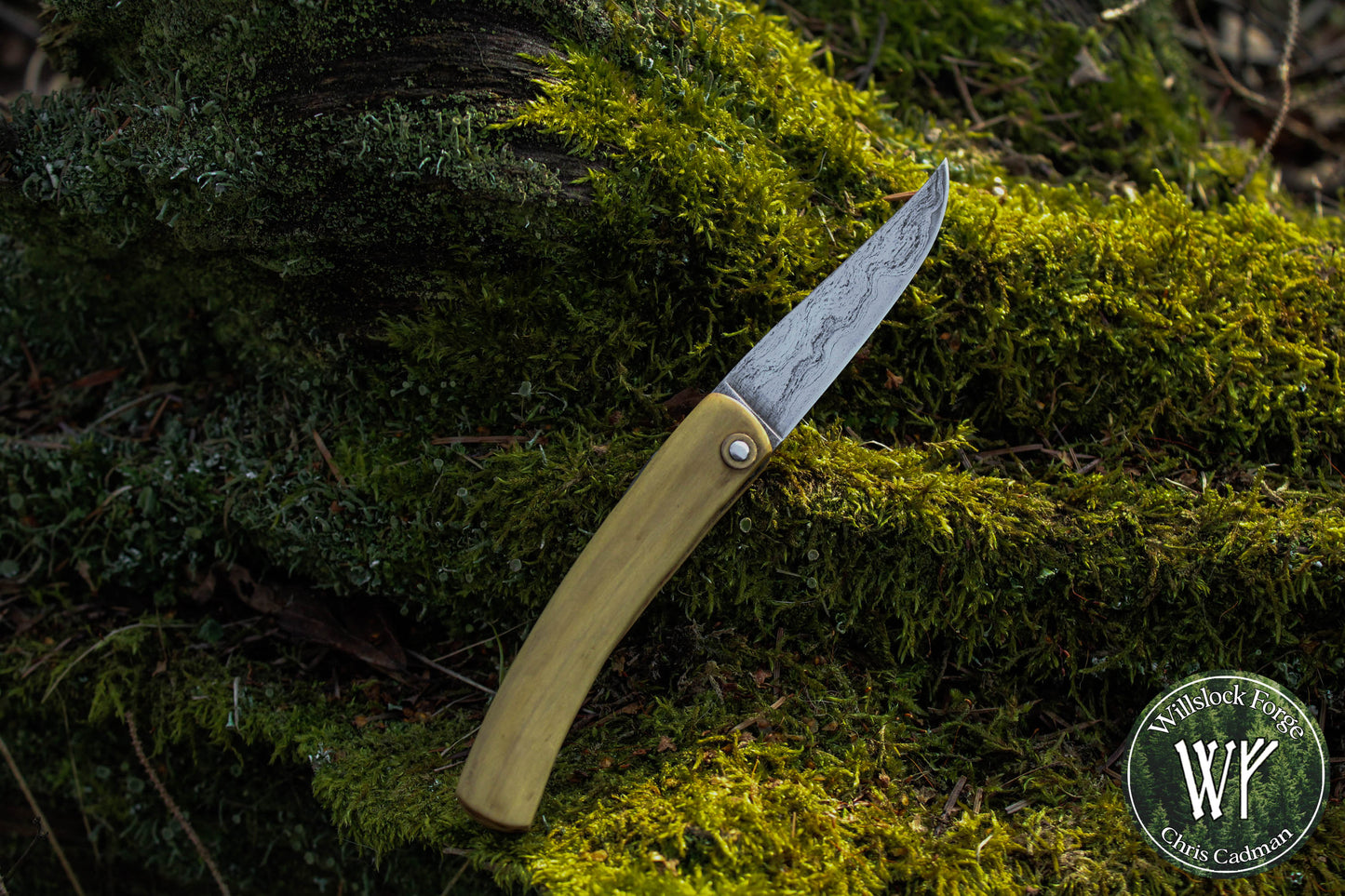 Hand-forged folding knife / Wrought Iron San Mai Viking Friction Folder / Boxwood handle / UK Legal